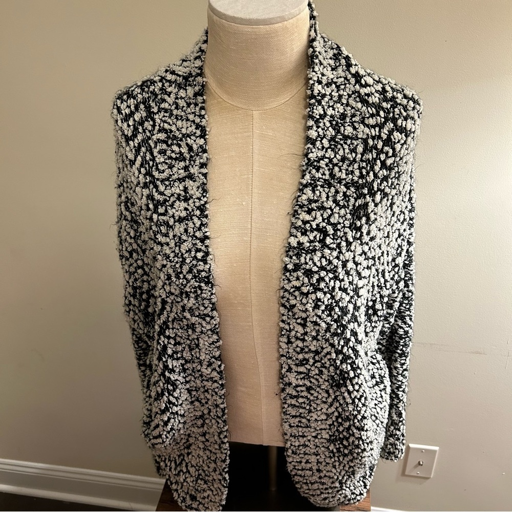 Hollister fuzzy black and white cardigan